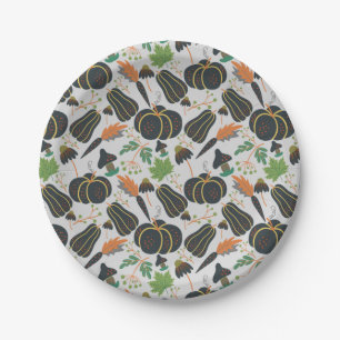 Pumpkin seamless pattern carrot black and white paper plate