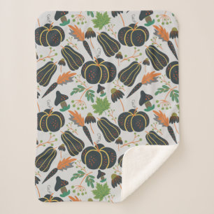 Pumpkin seamless pattern carrot black and white sherpa blanket