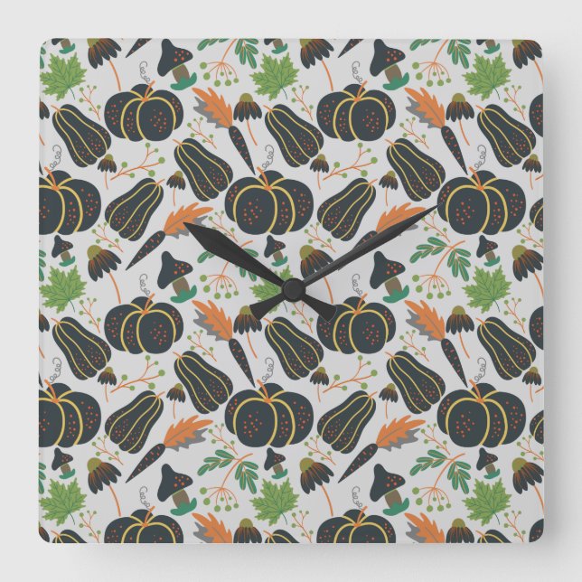 Pumpkin seamless pattern carrot black and white square wall clock (Front)