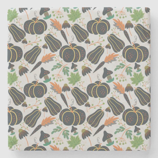 Pumpkin seamless pattern carrot black and white stone coaster (Front)