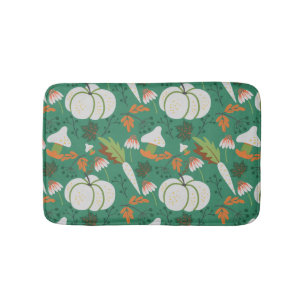 Pumpkin seamless pattern carrots and mushrooms bath mat