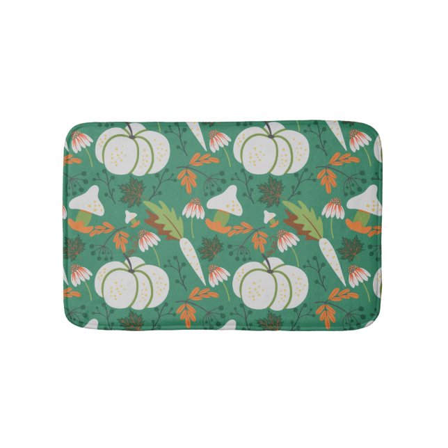 Pumpkin seamless pattern carrots and mushrooms bath mat (Front)