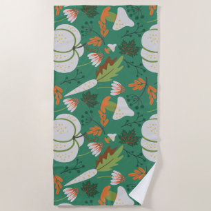 Pumpkin seamless pattern carrots and mushrooms beach towel