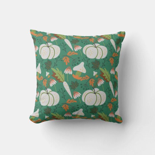 Pumpkin seamless pattern carrots and mushrooms cushion (Front)