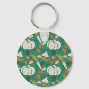 Pumpkin seamless pattern carrots and mushrooms key ring