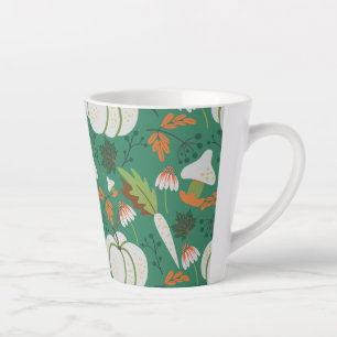 Pumpkin seamless pattern carrots and mushrooms latte mug