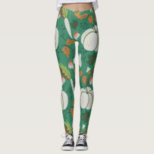 Pumpkin seamless pattern carrots and mushrooms leggings