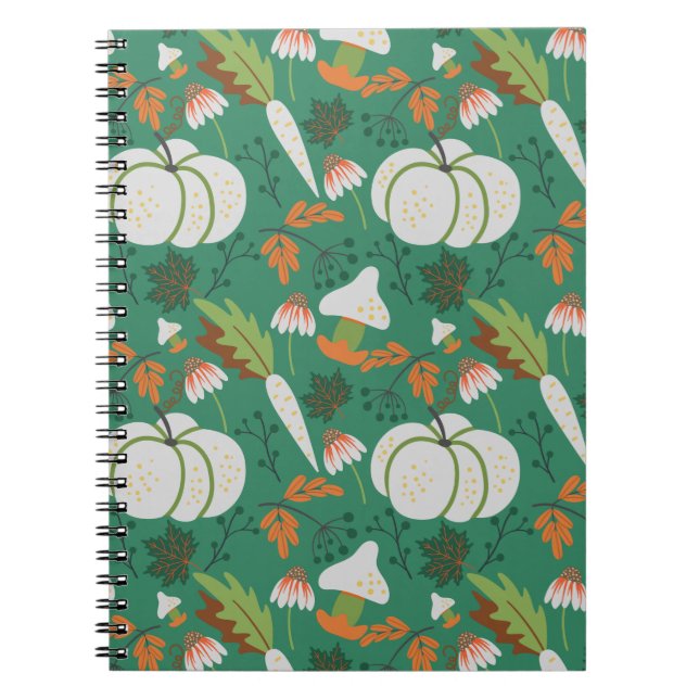 Pumpkin seamless pattern carrots and mushrooms notebook (Front)