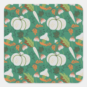 Pumpkin seamless pattern carrots and mushrooms square sticker