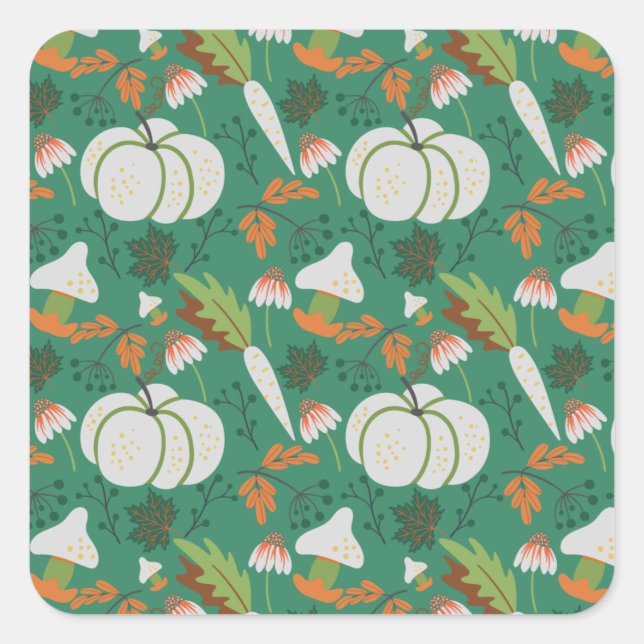 Pumpkin seamless pattern carrots and mushrooms square sticker (Front)