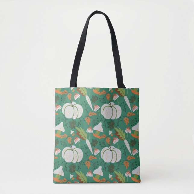 Pumpkin seamless pattern carrots and mushrooms tote bag (Front)