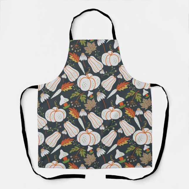 Pumpkin seamless pattern floral black and white apron (Front)