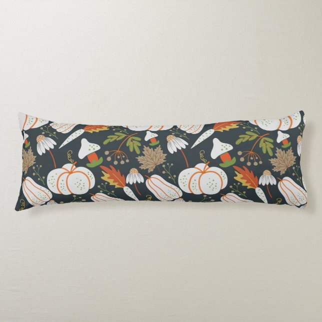 Pumpkin seamless pattern floral black and white body cushion (Front)