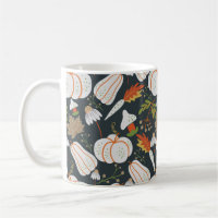 Pumpkin seamless pattern floral black and white