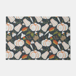 Pumpkin seamless pattern floral black and white doormat