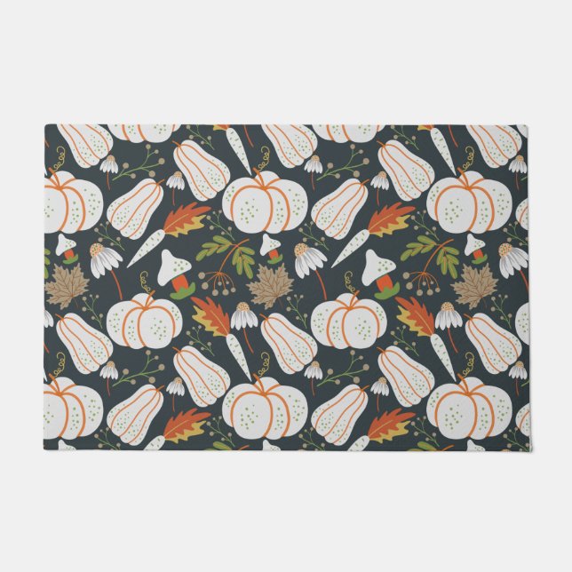 Pumpkin seamless pattern floral black and white doormat (Front)