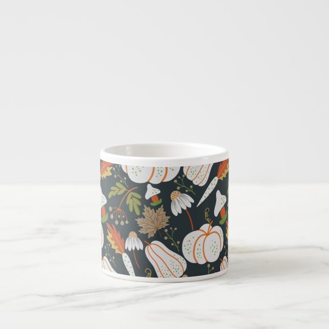 Pumpkin seamless pattern floral black and white espresso cup (Front)