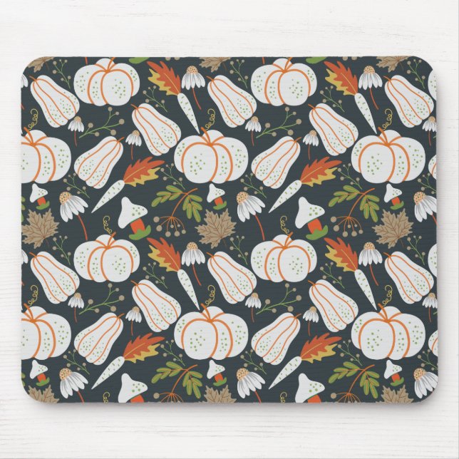 Pumpkin seamless pattern floral black and white mouse pad (Front)
