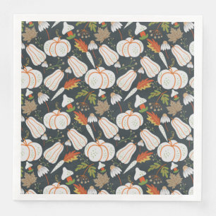 Pumpkin seamless pattern floral black and white napkin