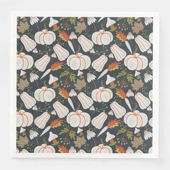 Pumpkin seamless pattern floral black and white napkin (Front)