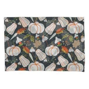 Pumpkin seamless pattern floral black and white pillowcase