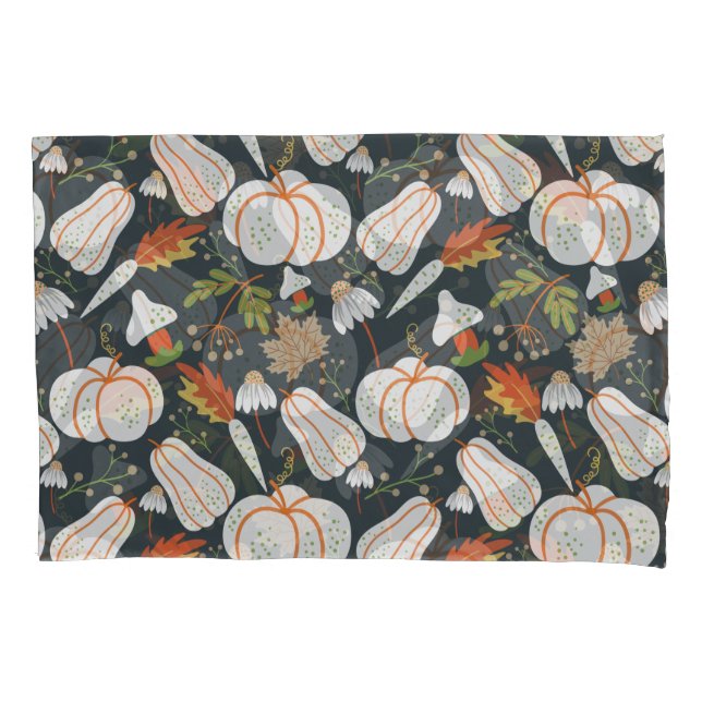 Pumpkin seamless pattern floral black and white pillowcase (Front-Left)