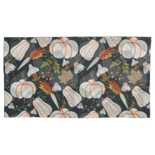 Pumpkin seamless pattern floral black and white pillowcase