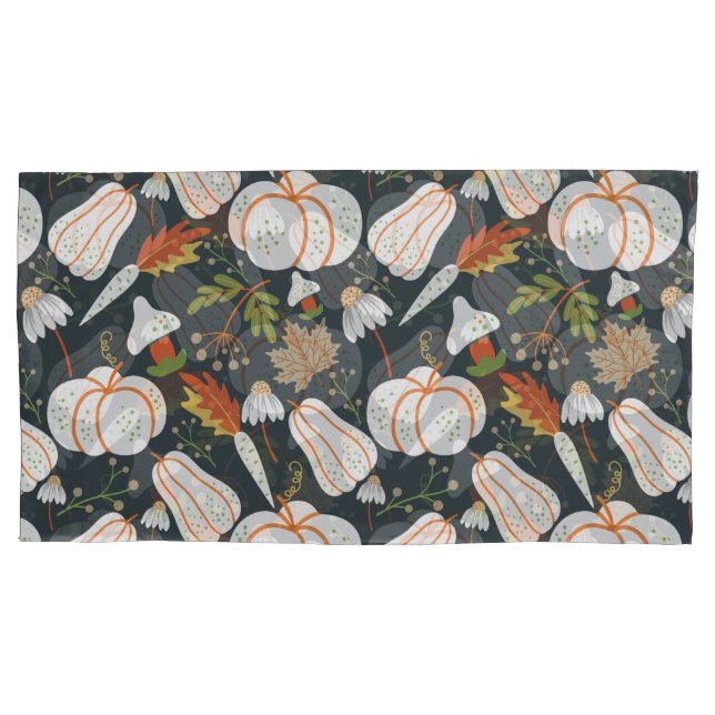 Pumpkin seamless pattern floral black and white pillowcase (Front-Left)
