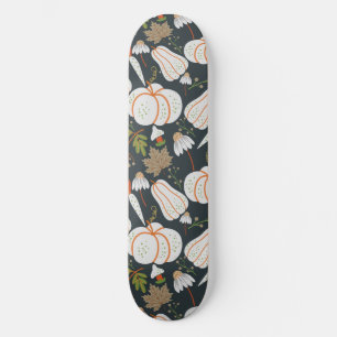 Pumpkin seamless pattern floral black and white skateboard