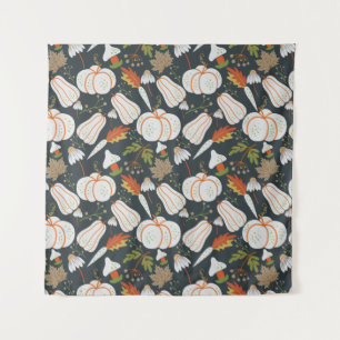 Pumpkin seamless pattern floral black and white tapestry