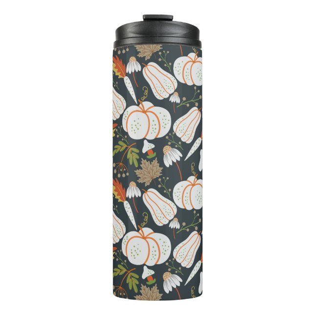 Pumpkin seamless pattern floral black and white thermal tumbler (Front)