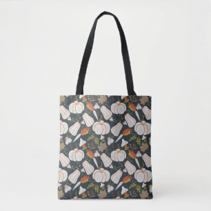 Pumpkin seamless pattern floral black and white tote bag