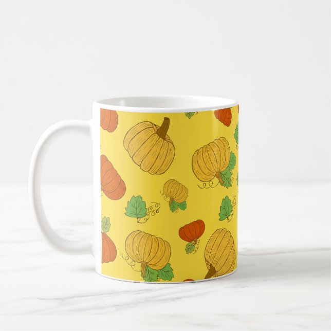 Pumpkin seamless pattern. Hand drawn doodle brushe Coffee Mug (Left)