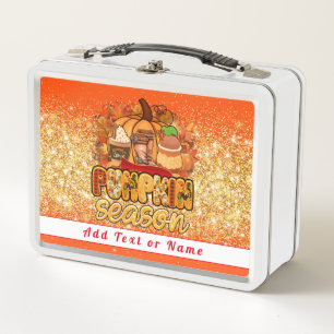 Pumpkin Season Autumn Customise Text and Colour Metal Lunch Box