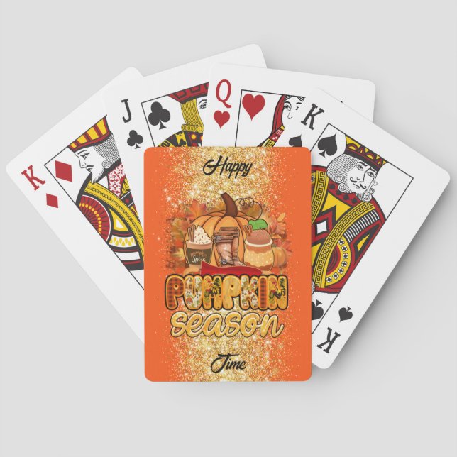 Pumpkin Season Autumn Customise Text and Colour Playing Cards (Back)