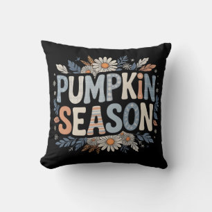 Pumpkin Season – Blue Floral Retro Coussin  Cushion