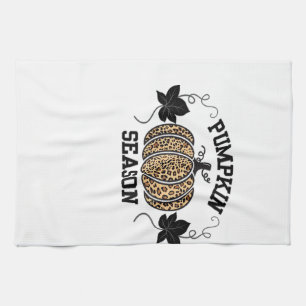 Pumpkin Season  Cheetah Print Pumpkin Fall Design  Tea Towel