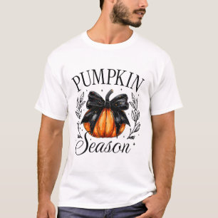 Pumpkin Season Coquette Bow Thankful Autumn Thanks T-Shirt