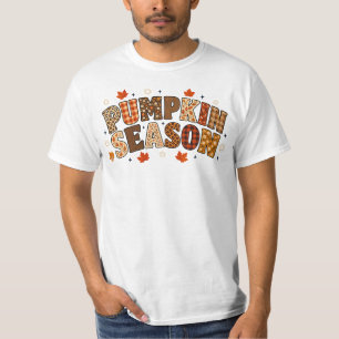 Pumpkin Season Fall Autumn Floral Plaid Typography T-Shirt