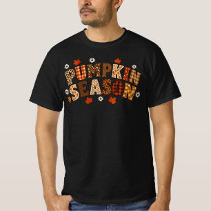 Pumpkin Season Fall Autumn Floral Plaid Typography T-Shirt