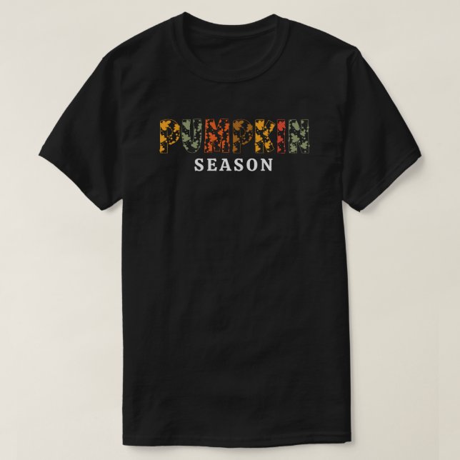 Pumpkin Season Fall Autumn Leaves T-Shirt (Design Front)