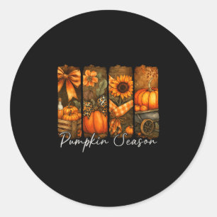 Pumpkin Season Fall Leasves Coquette Bow Thanksgiv Classic Round Sticker