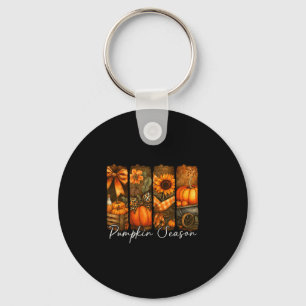 Pumpkin Season Fall Leasves Coquette Bow Thanksgiv Key Ring
