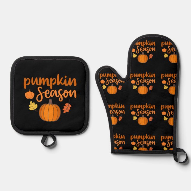 Pumpkin Season Fall Oven Mitt & Pot Holder Set (Front)