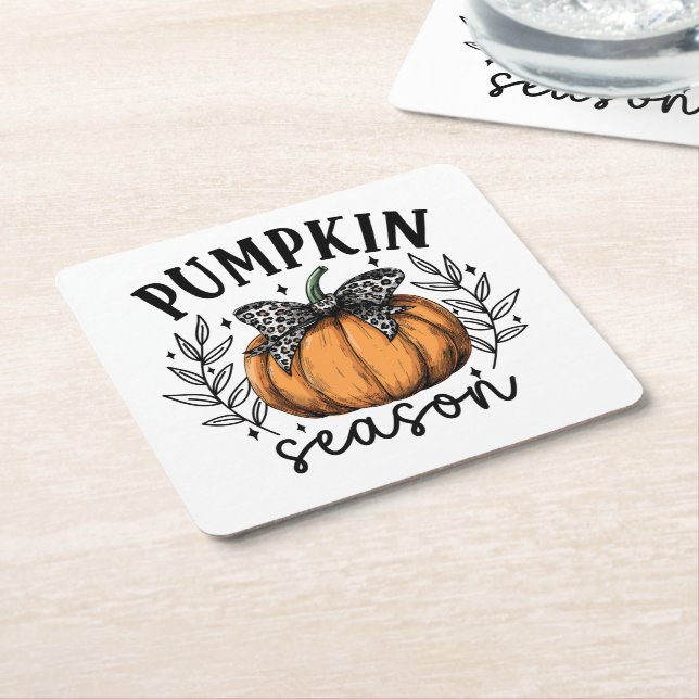 Pumpkin Season Fall Thanksgiving Party Square Paper Coaster (Angled)