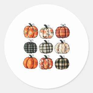 Pumpkin Season Flower Checkered Thanksgiving Autum Classic Round Sticker