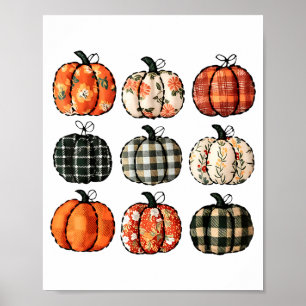 Pumpkin Season Flower Checkered Thanksgiving Autum Poster