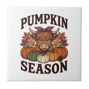 Pumpkin Season Highland Cow Vintage Fall Shirt_1 Ceramic Tile
