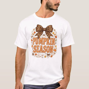 Pumpkin Season Leopard Bow Coquette Fall T-Shirt