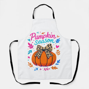 Pumpkin Season Leopard Bow Design � Cute Fall Aest Apron